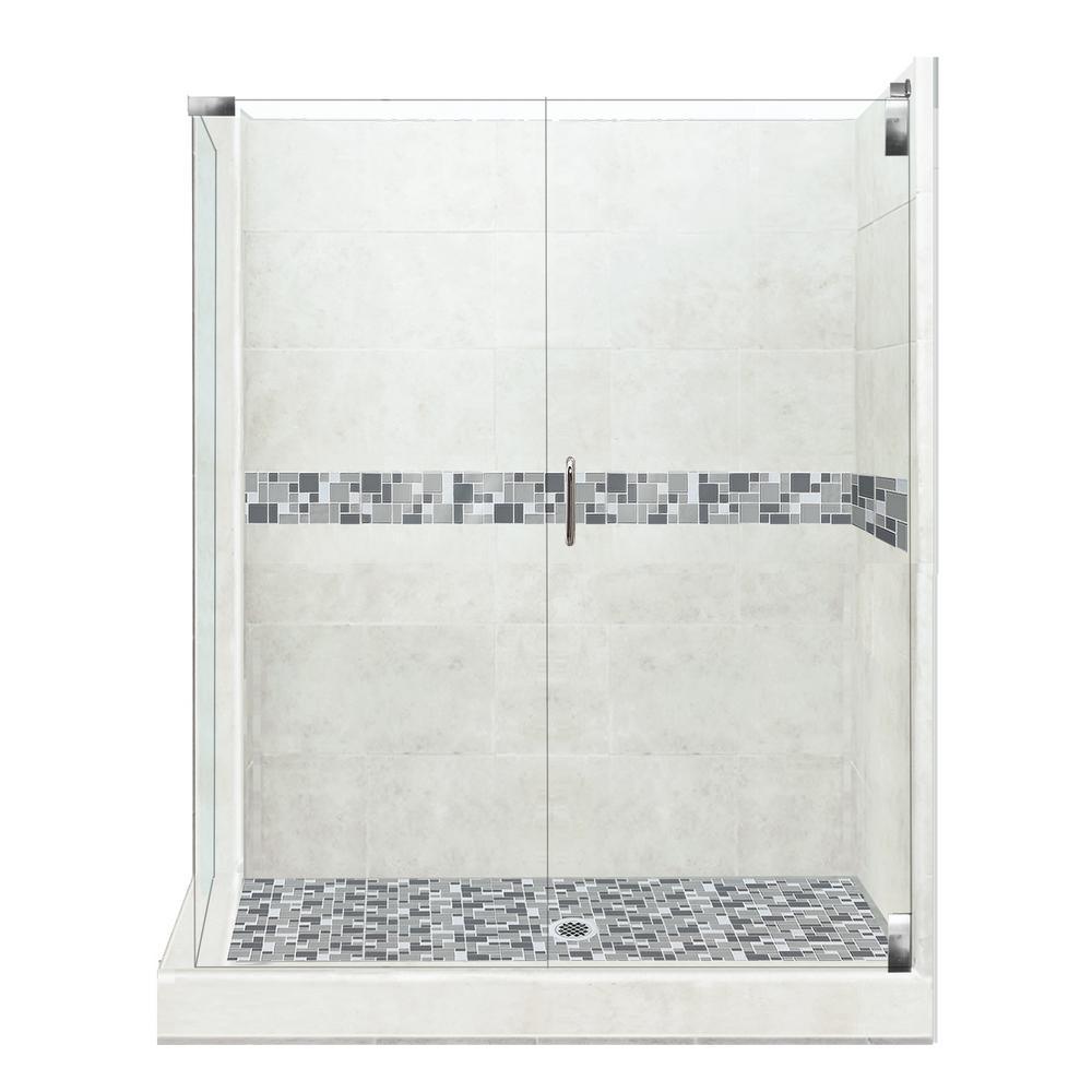 Newport Grand Hinged 42 in. x 48 in. x 80 in. Right-Hand Corner Shower Kit in Wet Cement and Black Pipe Hardware - Super Arbor