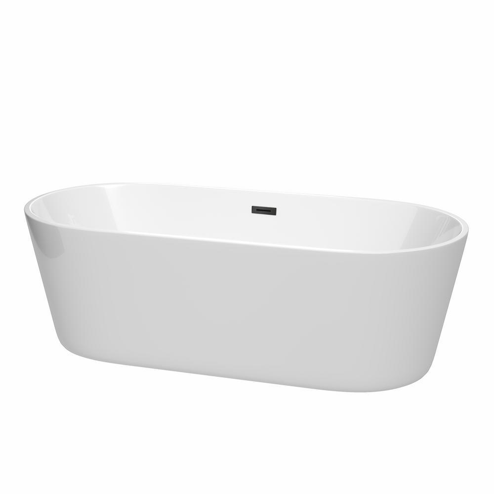 Carissa 60 in. Acrylic Flatbottom Bathtub in White with Matte Black Trim - Super Arbor