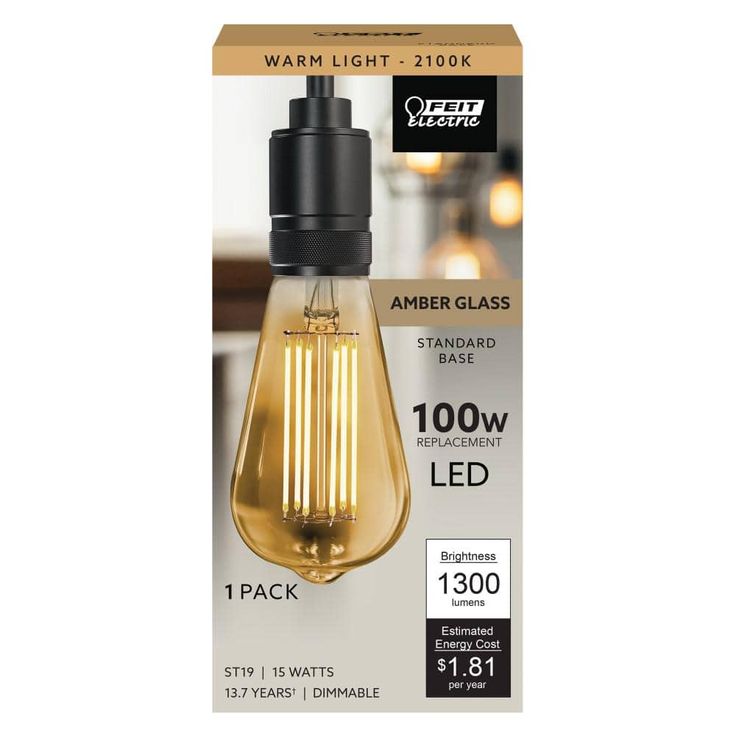 Feit Electric 100-Watt Equivalent ST19 Dimmable LED Amber Glass Vintage Edison Light Bulb With Straight Filament Warm White (12-Pack)