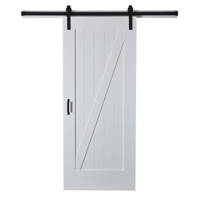 37 in. x 84 in. Z Planked Primed MDF Solid Core Wood Barn Door with Matte Black Sliding Door Hardware Kit