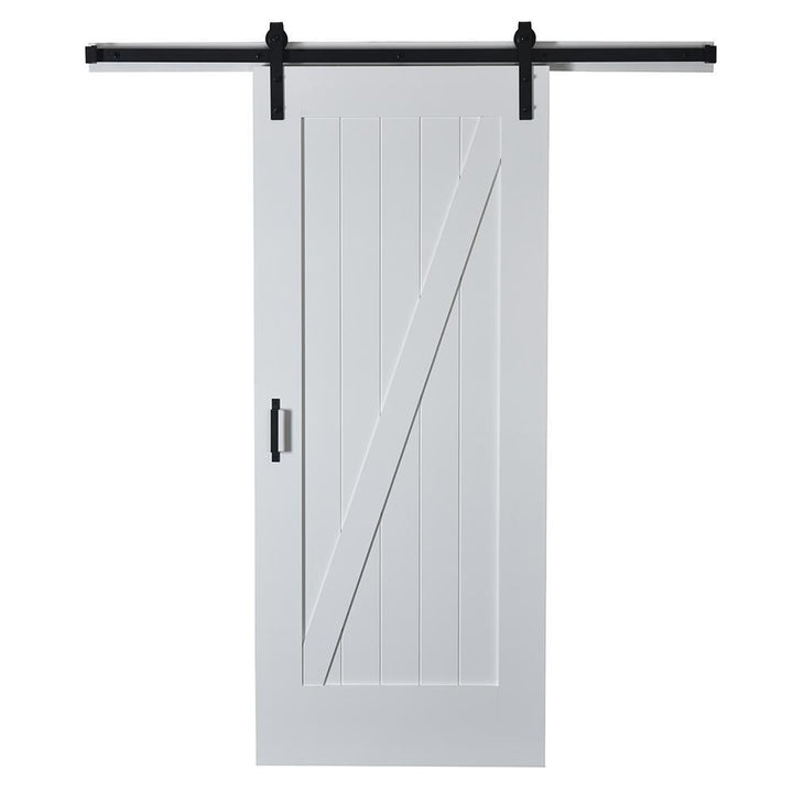 37 in. x 84 in. Z Planked Primed MDF Solid Core Wood Barn Door with Matte Black Sliding Door Hardware Kit - Super Arbor
