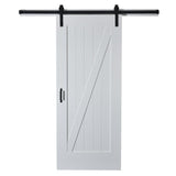 43 in. x 84 in. Z Planked Primed MDF Solid Core Wood Barn Door with Matte Black Sliding Door Hardware Kit - Super Arbor