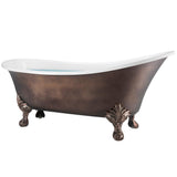 69 in. Acrylic Double Slipper Clawfoot Non-Whirlpool Bathtub in Matte Antique Brass - Super Arbor