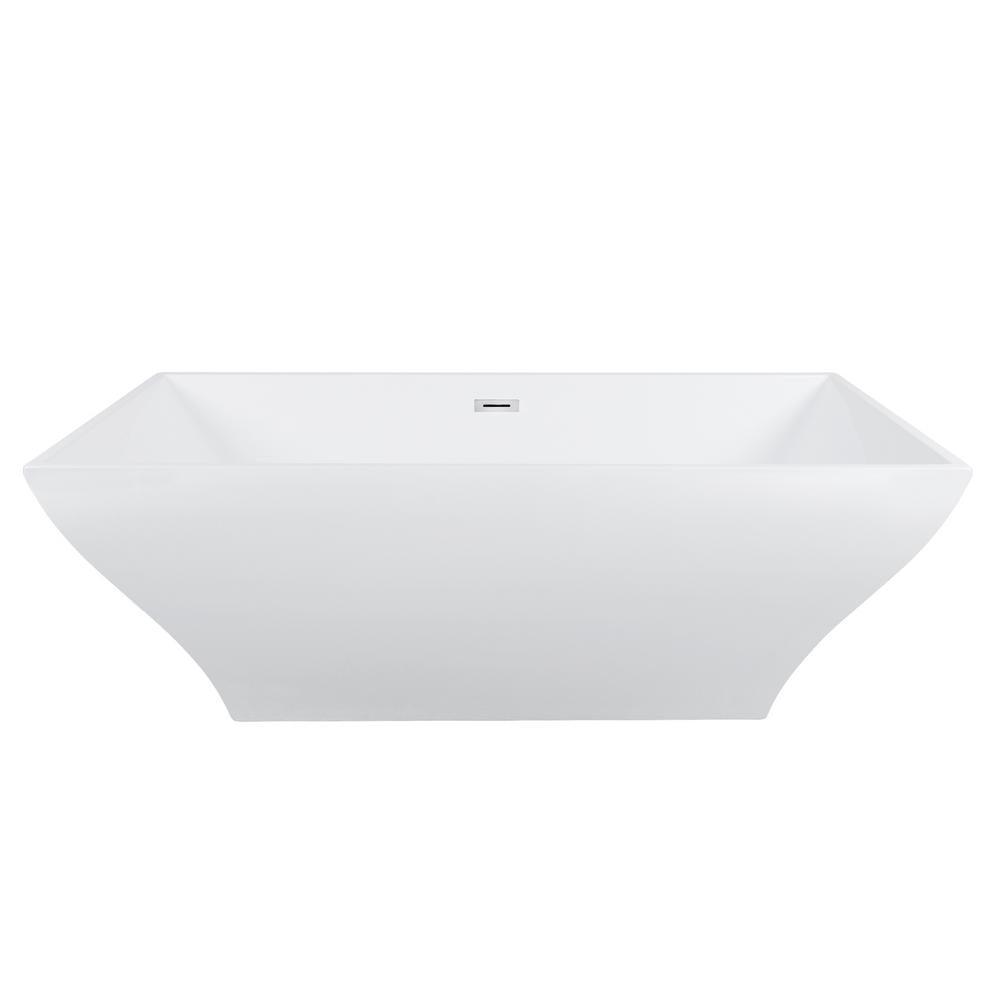 67 in. Acrylic Center Drain Rectangular Double Ended Flatbottom Freestanding Bathtub in Glossy White - Super Arbor