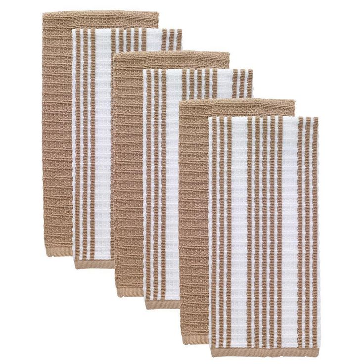 T-Fal Sand Solid and Stripe Cotton Waffle Terry Kitchen Dish Towel (Set of 6)