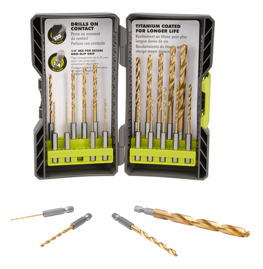 RYOBI Titanium Drill Bit Kit (22-Piece) – 1/4" Hex Shank, 135° Split Point