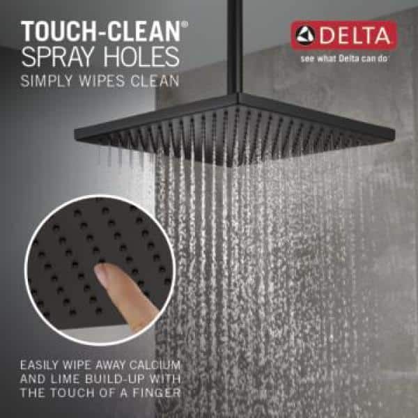 1-Spray 11.8 in. Single Wall Mount Square Fixed Rain Shower Head in Matte Black