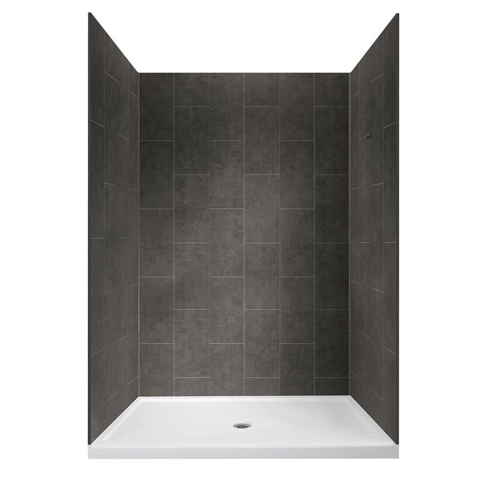 Lagoon Vertical Handle 48 in. L x 34 in. W x 80 in. H Center Drain Alcove Shower Kit in Slate and Matte Black - Super Arbor