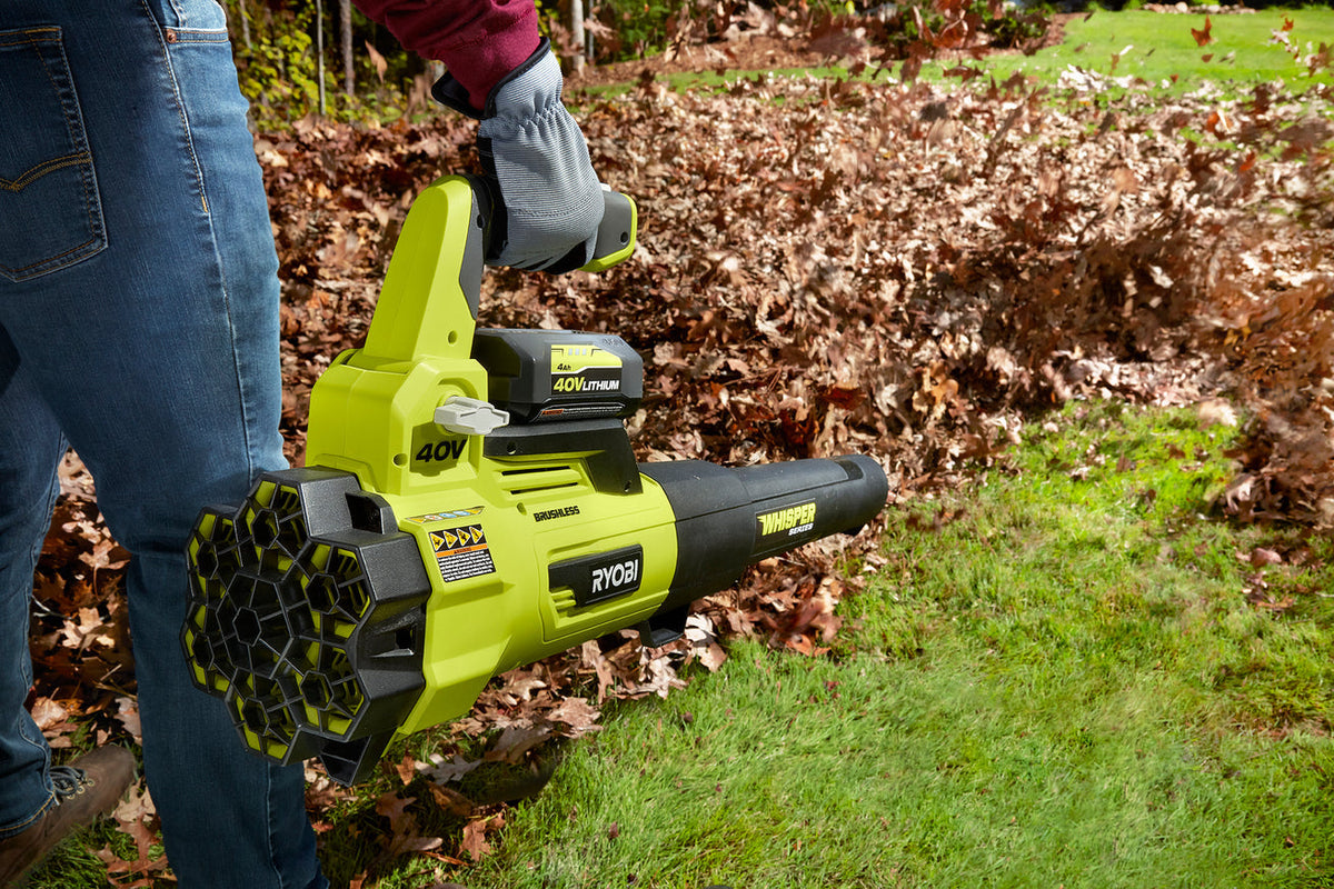 RYOBI 125 MPH 550 CFM 40-Volt Lithium-Ion Brushless Cordless Jet Fan Leaf Blower Kit with 4.0Ah Battery and Charger