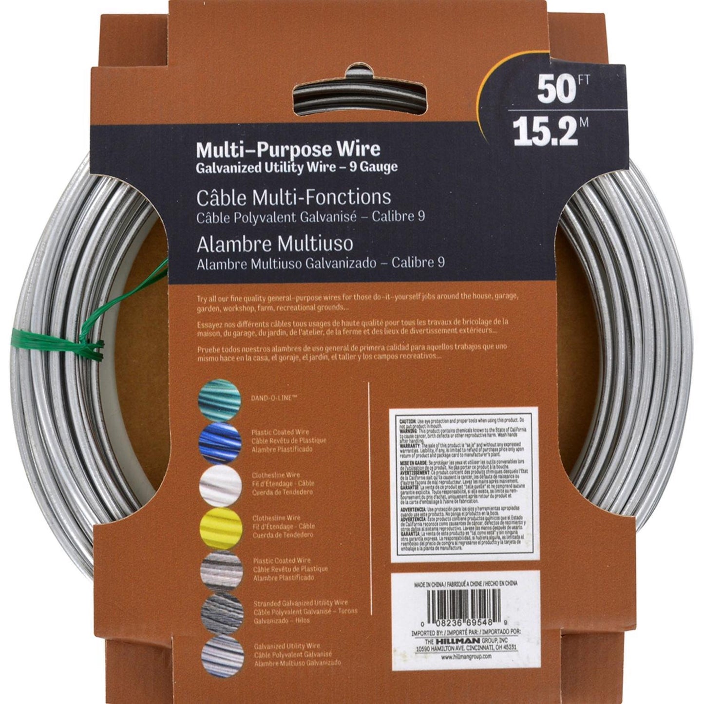 Hillman 50 ft Galvanized Steel Utility Wire, 9 Gauge