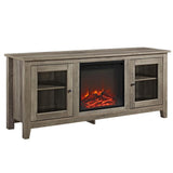 58 in. Wood Media TV Stand Console with Fireplace - Grey Wash - Super Arbor