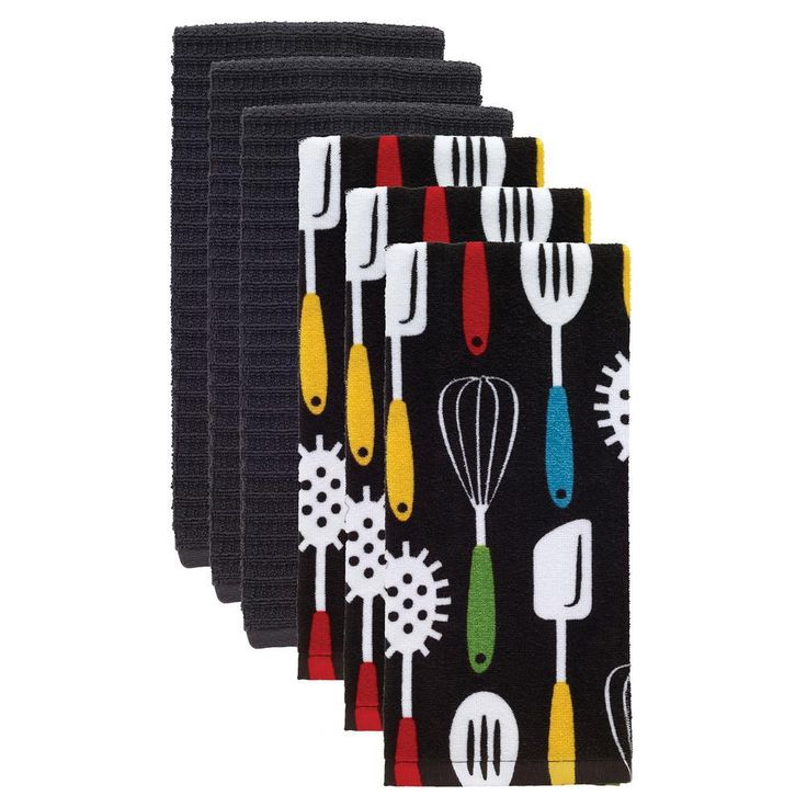 T-fal Utensiles Multicolor Cotton Fiber Reactive Print and Solid Kitchen Dish Towel (Set of 6)