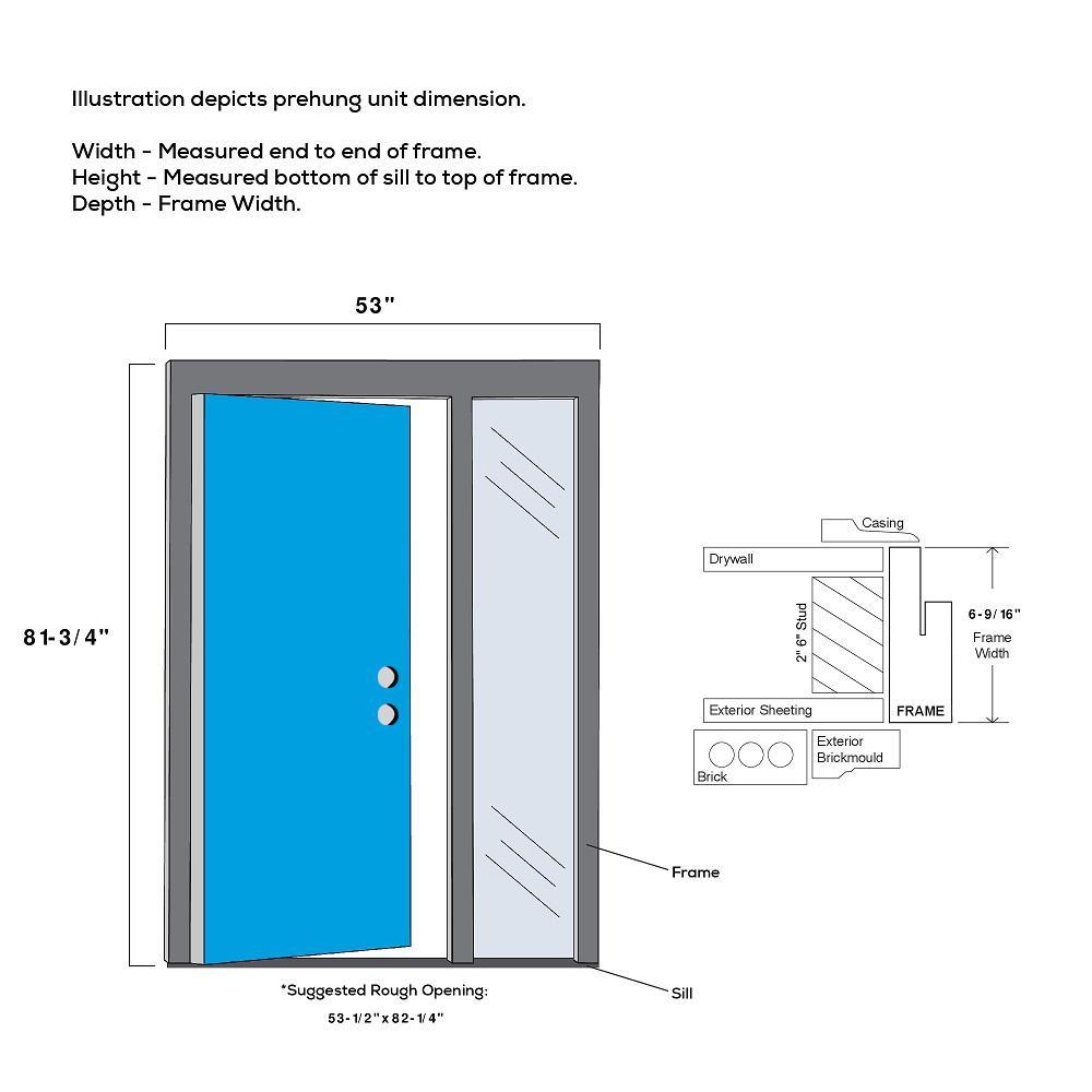 53 in. x 81.75 in. 6-Panel Left-Hand 6-Panel Primed Steel Prehung Front Door with One Sidelite on 6-9/16 in. Frame - Super Arbor