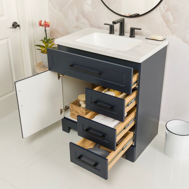 Style Selections Cauley 30-in Deep Blue Single Sink Bathroom Vanity with White Cultured Marble Top