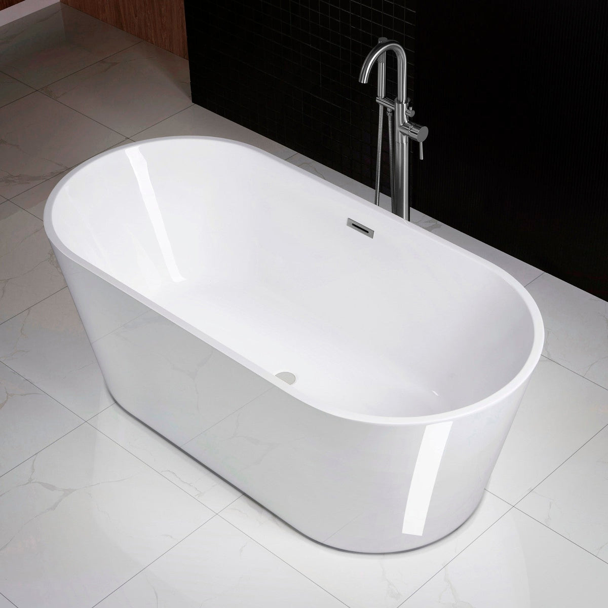 WOODBRIDGE 71 in. Acrylic Flat-Bottom Double-Ended Freestanding Bathtub with Chrome Overflow & Drain, White