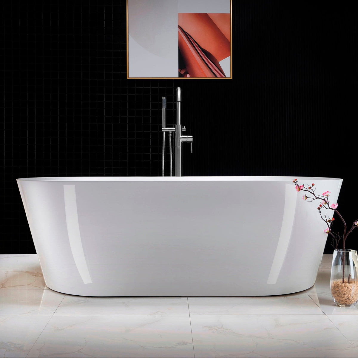 WOODBRIDGE 71 in. Acrylic Flat-Bottom Double-Ended Freestanding Bathtub with Chrome Overflow & Drain, White