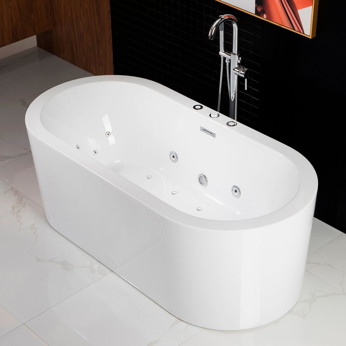 WOODBRIDGE Bologna 67 in. Acrylic Freestanding Whirlpool & Air Bathtub with Drain and Overflow, White