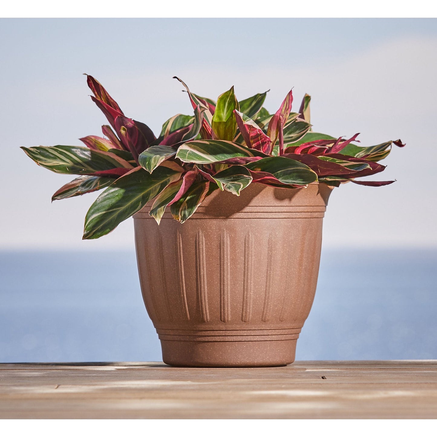 Bloem Colonnade Wood Resin Planter 16" Dark Earth