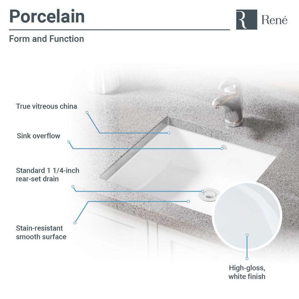 Undermount Porcelain Bathroom Sink in White with Pop-Up Drain in Brushed Nickel - Super Arbor