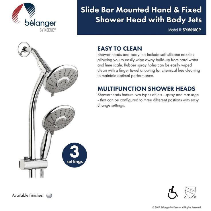 Belanger 2-Spray 8 in. Dual Shower Head and Handheld Shower Head with Body Jets in Polished Chrome