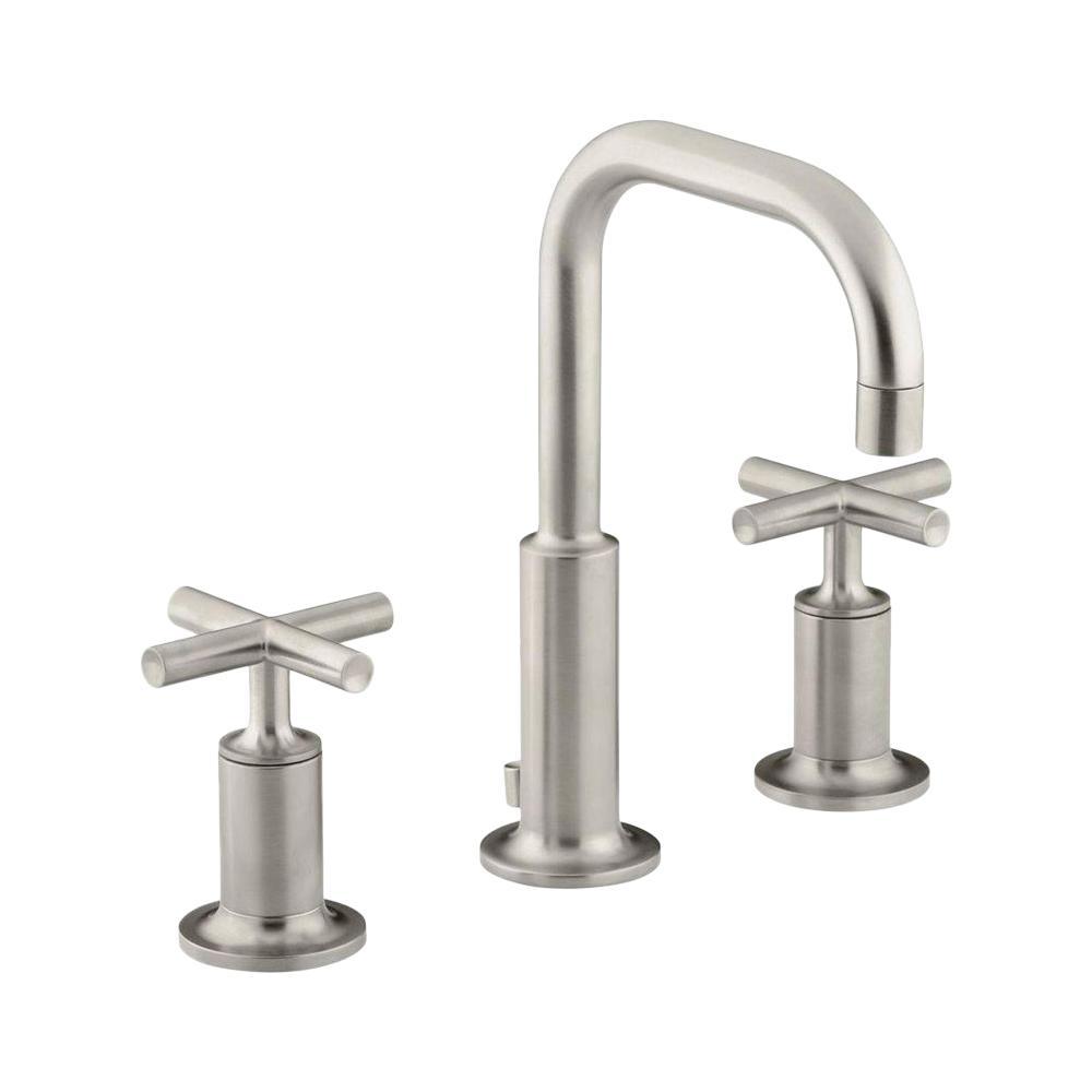 Purist 8 in. Widespread 2-Handle Mid-Arc Bathroom Faucet in Vibrant Modern Brushed Gold - Super Arbor