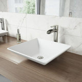 VIGO Hibiscus White Handmade Countertop Matte Stone Square Vessel Bathroom Sink in Matte White