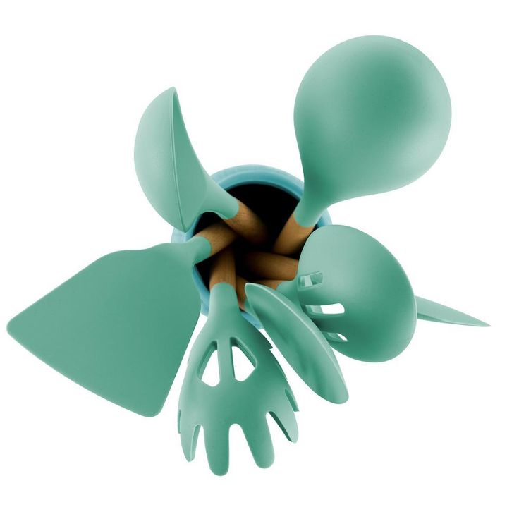 Mint Green Silicone and Wood Cooking Utensils (Set of 9)