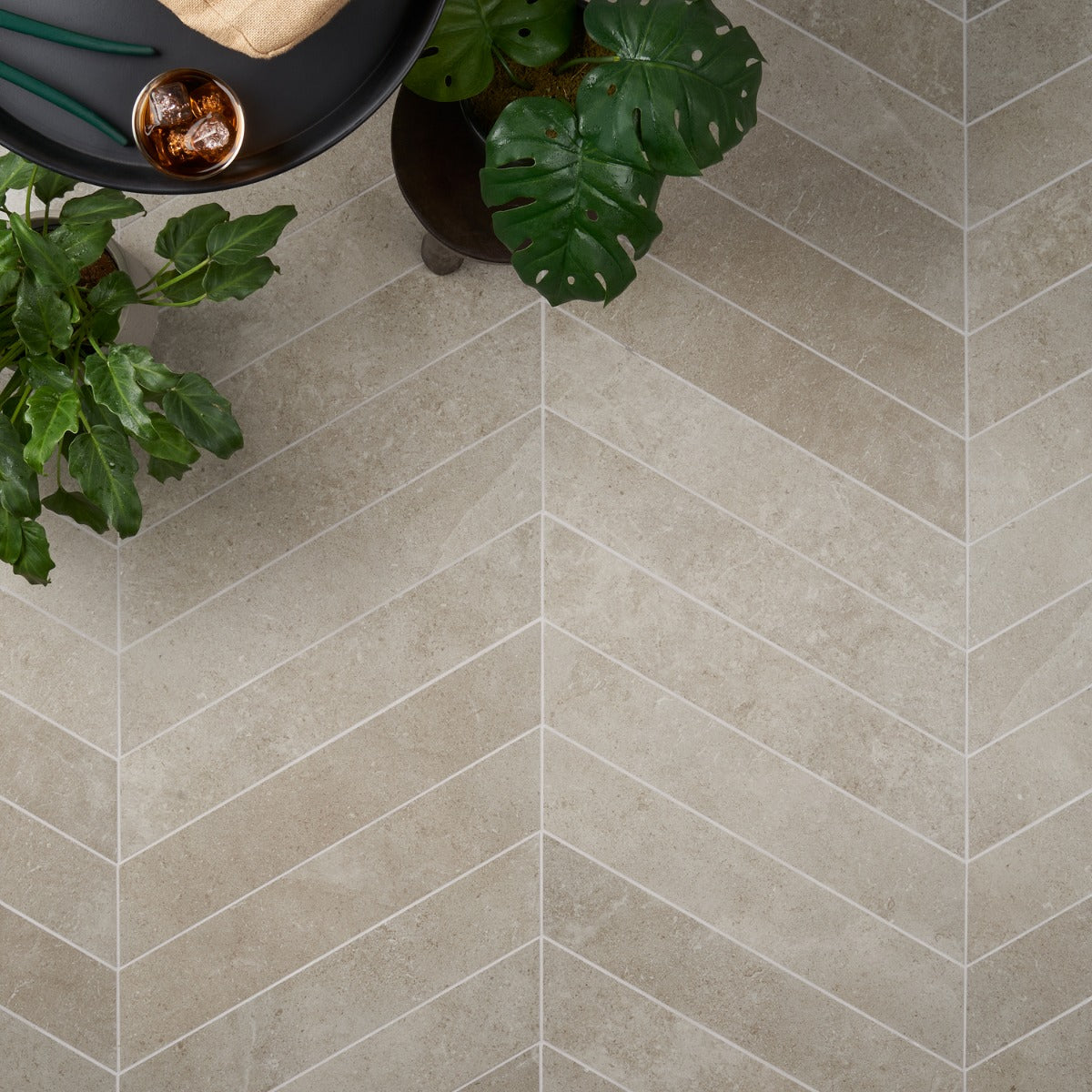 New Rock Tortora Beige 4x21 Chevron Matte Porcelain Tile - Lux Tile