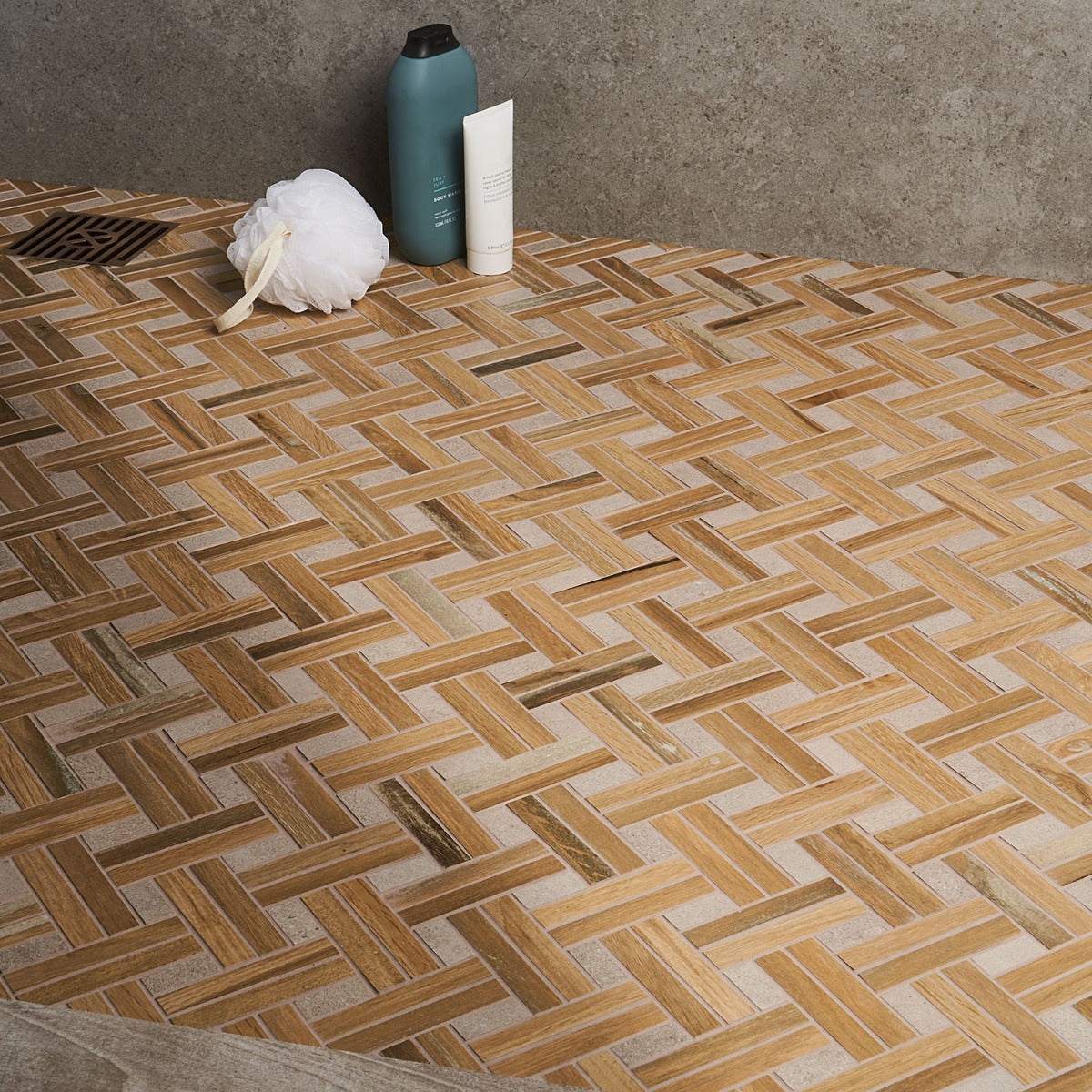 Eternal Birch Brown Basketweave Herringbone Matte Porcelain Mosaic Tile