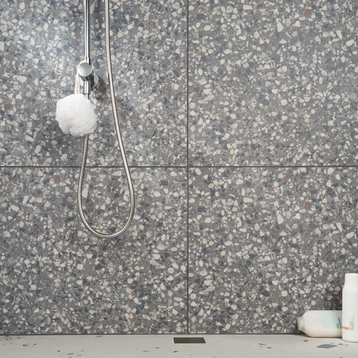 Kobe Flakes Charcoal Gray 24x24 Terrazzo Look Matte Porcelain Tile