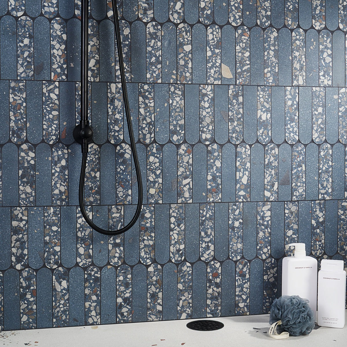 Kobe Fin Ocean Blue Terrazzo Look Matte Porcelain Mosaic Tile - Lux Tile