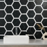 Sagon Nero Black 9" Hexagon Matte Porcelain Tile - Lux Tile