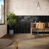 Montauk Jet Black 2x8 Mixed Finish Ceramic Subway Tile - Lux Tile
