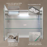 WELLFOR EX4 36-in x 30-in Lighted LED Fog Free Surface Mount Silver Mirrored Soft Close Medicine Cabinet with Outlet