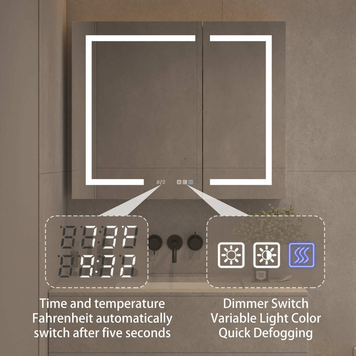 WELLFOR 36-in x 30-in Lighted LED Fog Free Surface Mount Aluminum Mirrored Soft Close Medicine Cabinet with Outlet
