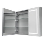 WELLFOR EX4 36-in x 30-in Lighted LED Fog Free Surface Mount Silver Mirrored Soft Close Medicine Cabinet with Outlet