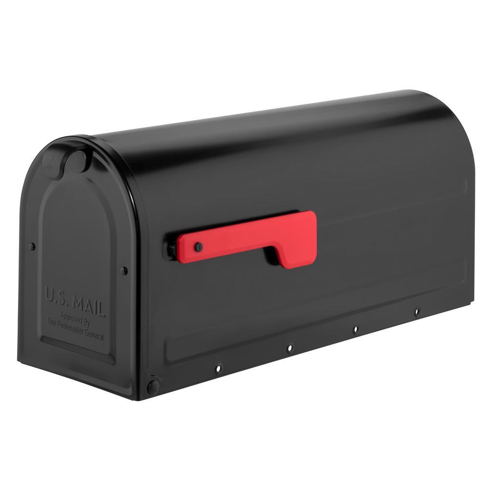 MB2 Post Mount Mailbox Black with Red Flag - Super Arbor