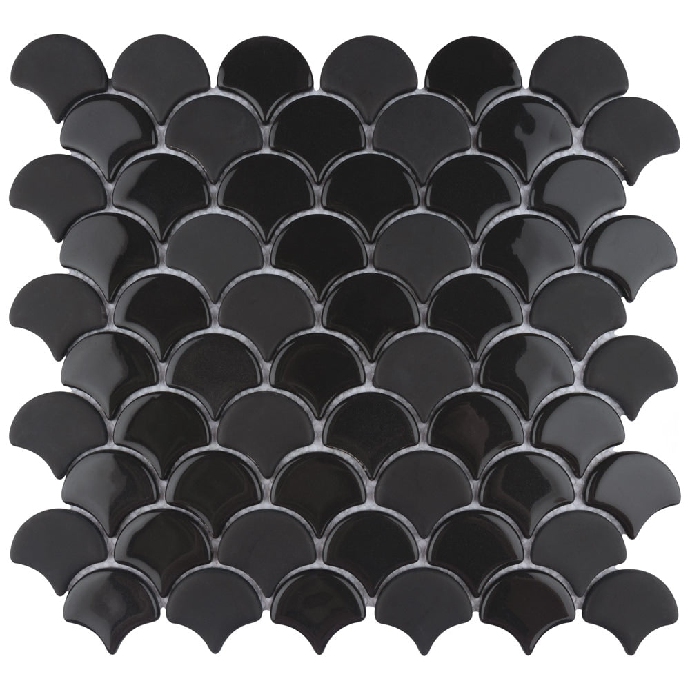 Affinity Tile Expressions Scallop Black 11-in x 12-in Multi-finish Glass Scale Mosaic Floor and Wall Tile product image