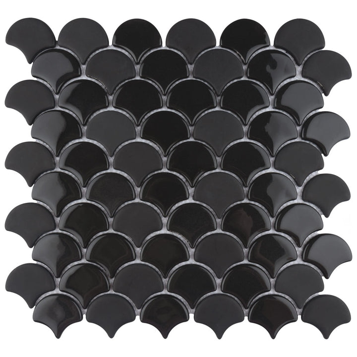 Affinity Tile Expressions Scallop Black 11-in x 12-in Multi-finish Glass Scale Mosaic Floor and Wall Tile product image