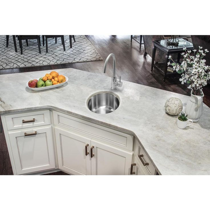 All-in-1 Undermount 18-Gauge Stainless Steel 16 in. 0-Hole Round Single Bowl Bar Sink with Gooseneck Kitchen Faucet