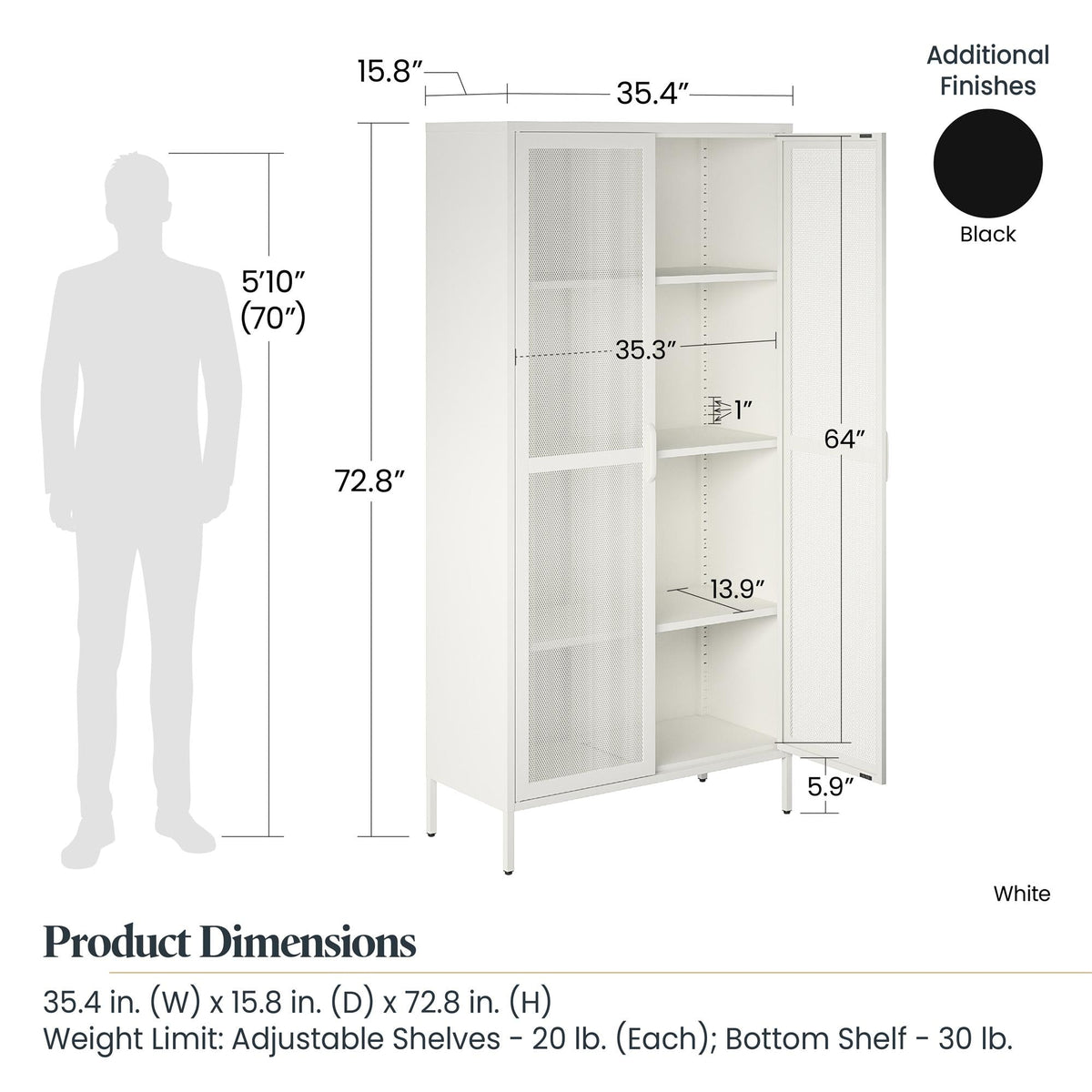 Ameriwood Home Sunset District 35.38-in W x 72.83-in H Steel Black Freestanding Utility Storage Cabinet