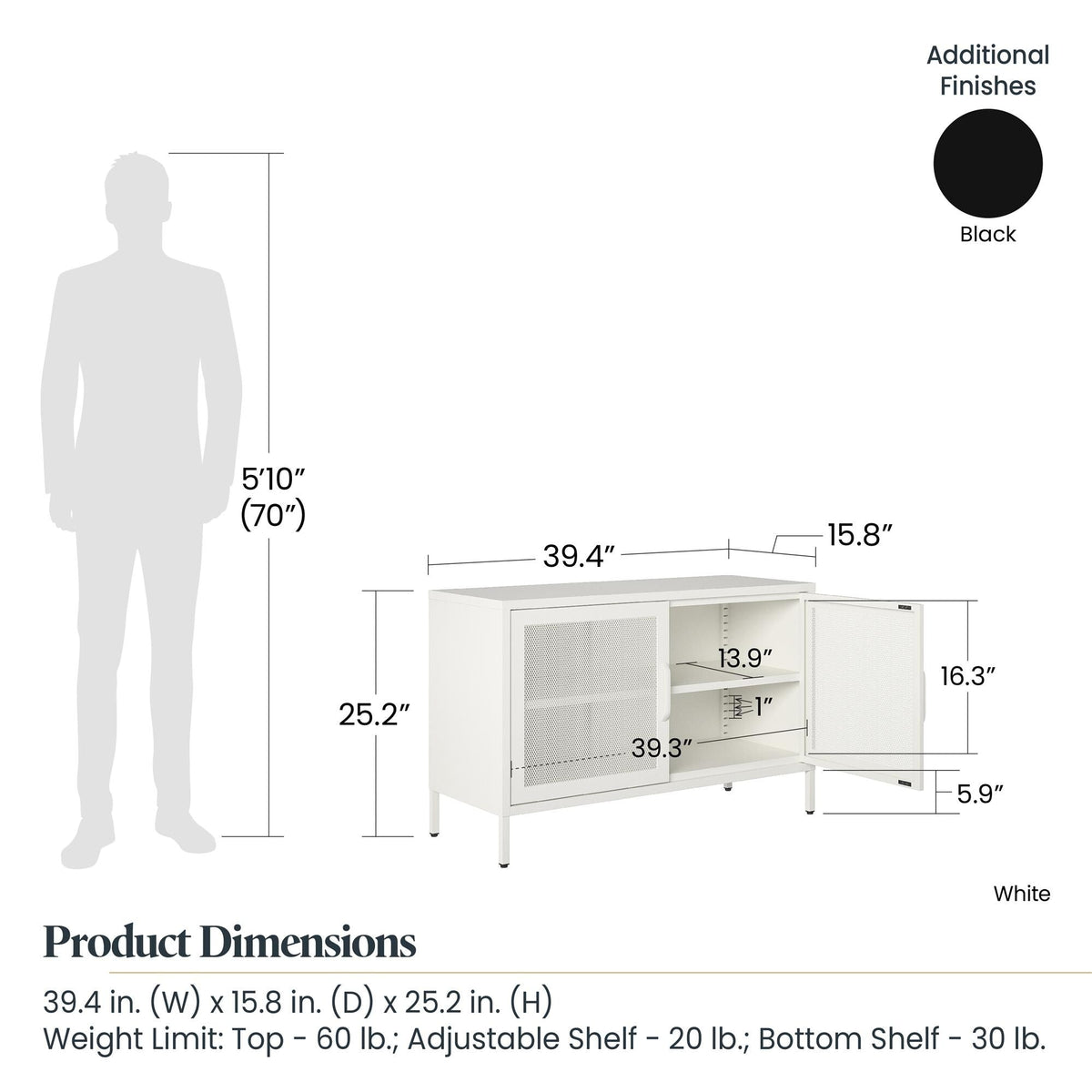 Ameriwood Home Sunset District 39.37-in W x 25.2-in H Steel White Freestanding Utility Storage Cabinet