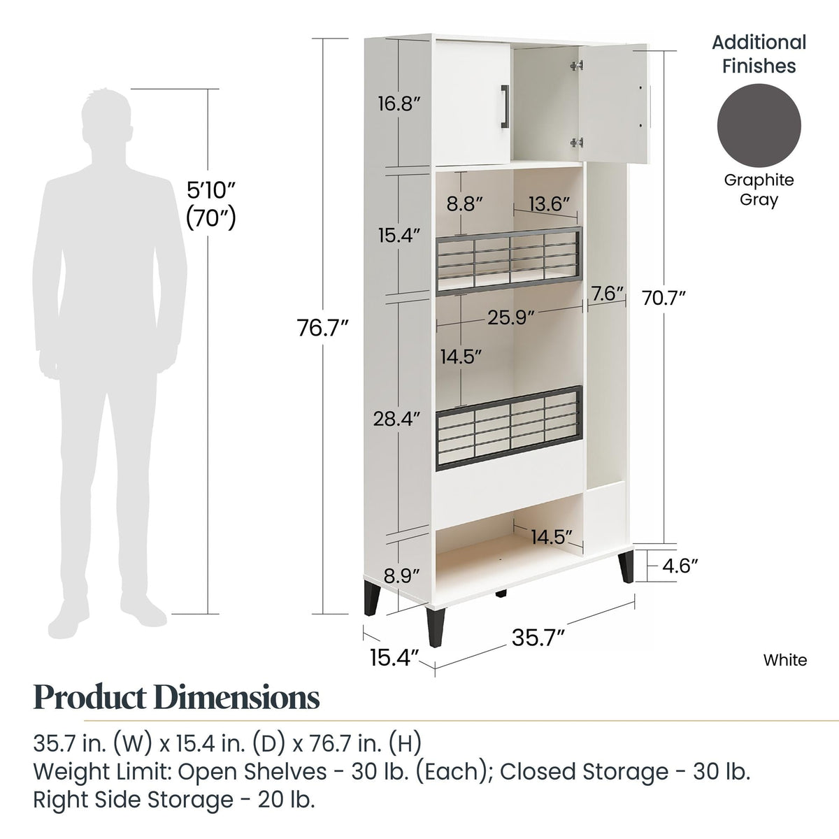 Ameriwood Home Amplus 35.67-in W x 76.65-in H Particleboard White Stipple Freestanding Utility Storage Cabinet
