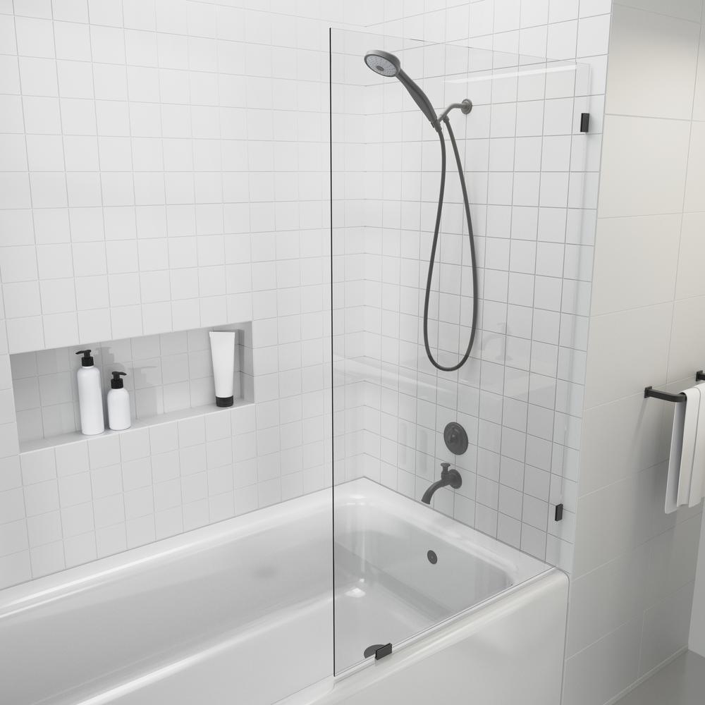 34 in. x 58 in. Frameless Fixed Panel Bathtub Door in Matte Black without Handle - Super Arbor