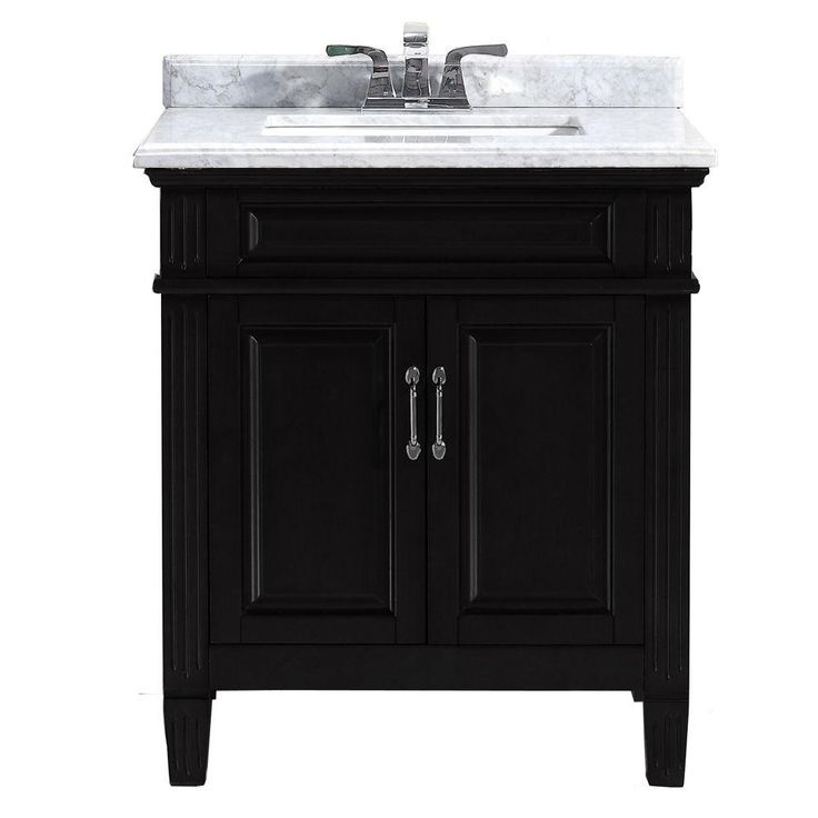 Blaine 30 in. Vanity in Black with Marble Vanity Top in Carrara White