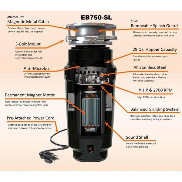 Everbilt Designer Series 3/4 HP Continuous Feed Garbage Disposal with Brushed Nickel Sink Flange and Attached Power Cord