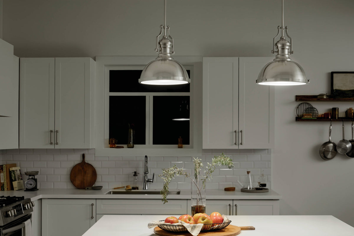 Kichler Satin Nickel Industrial Frosted Glass Dome LED Pendant Light, 13-in