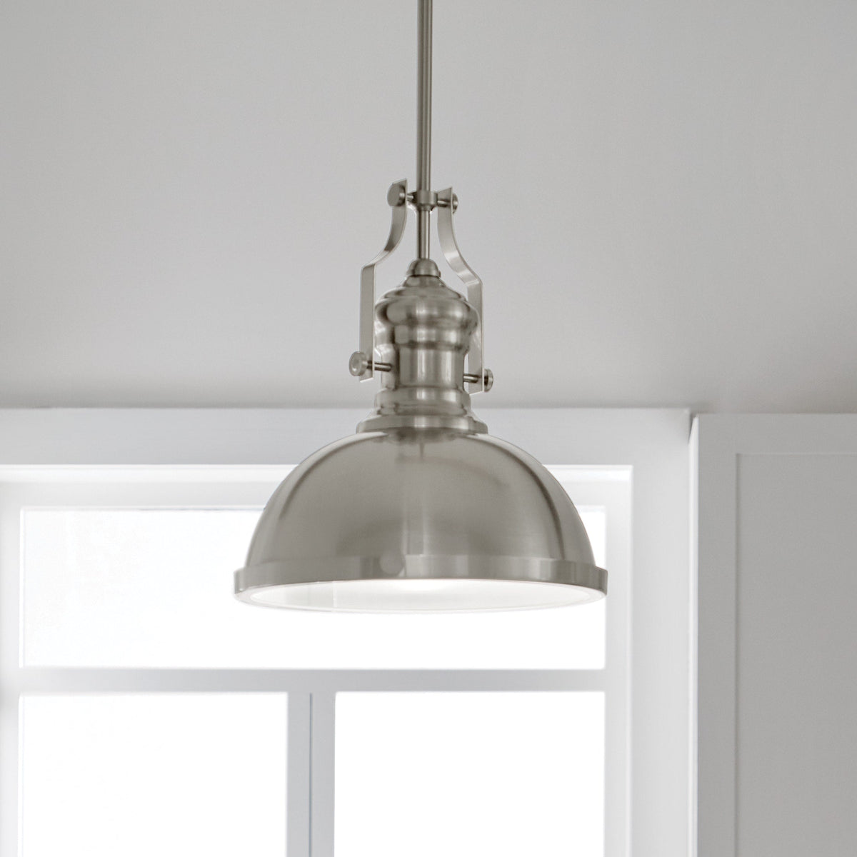 Kichler Satin Nickel Industrial Frosted Glass Dome LED Pendant Light, 13-in