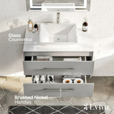 Eviva Totti Wave 30 in. W x 21.5 in. D x 16.5 in. H Floating Bathroom Vanity in Gray with White Glass Top and Vessel Sink