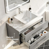 Eviva Totti Wave 30 in. W x 21.5 in. D x 16.5 in. H Floating Bathroom Vanity in Gray with White Glass Top and Vessel Sink